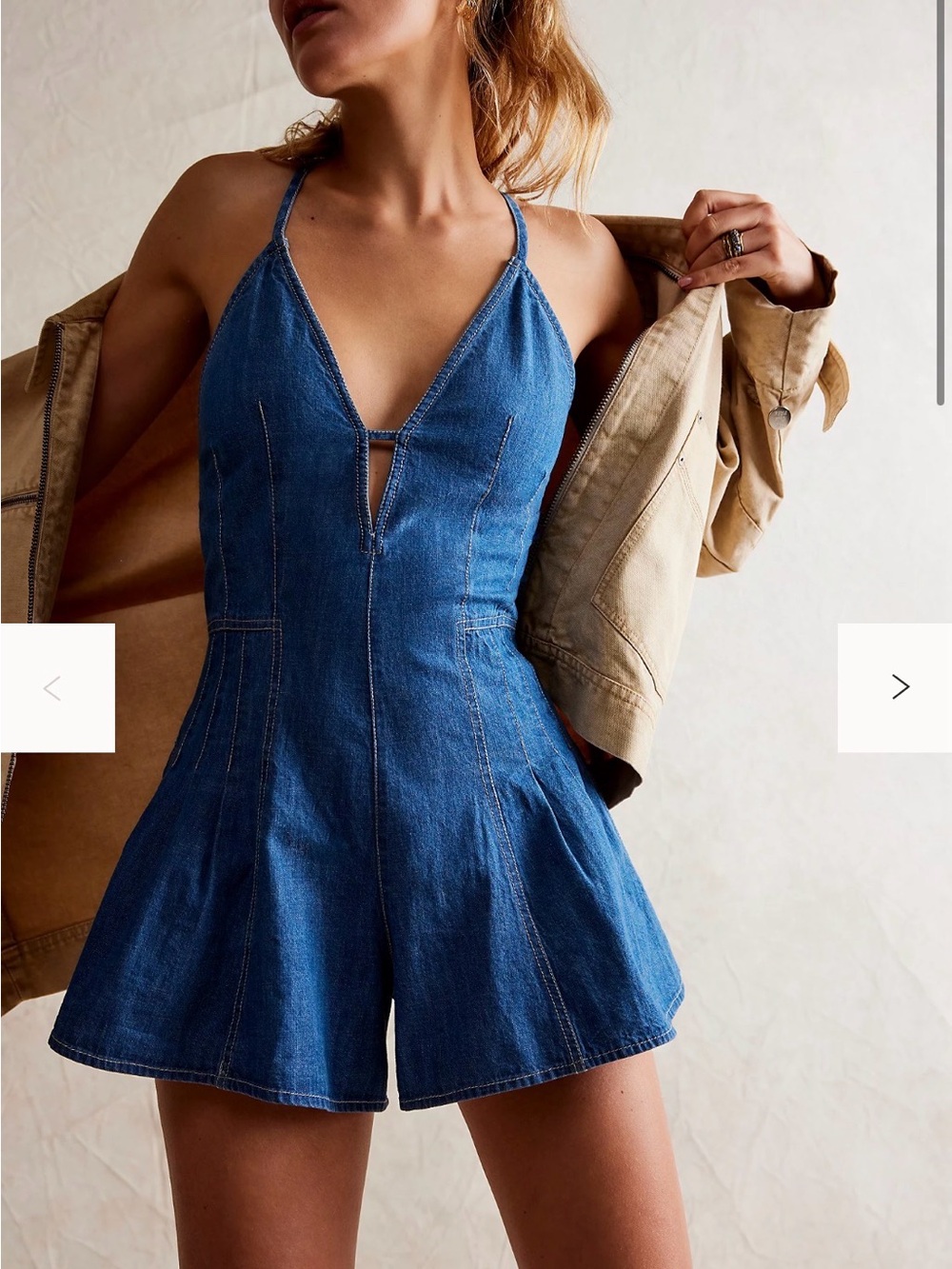 We The Free Blue Denim Halter Kids One-Piece Romper